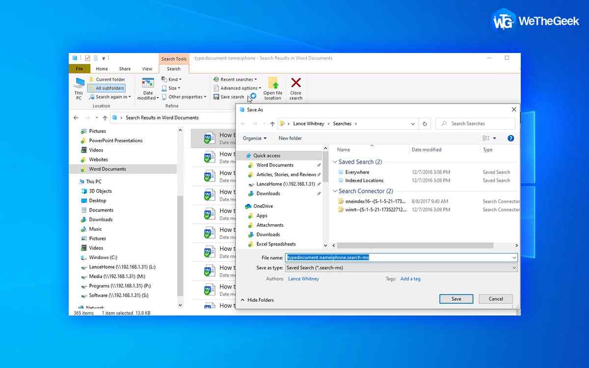 How To Save A Windows File Explorer Search For Future Use