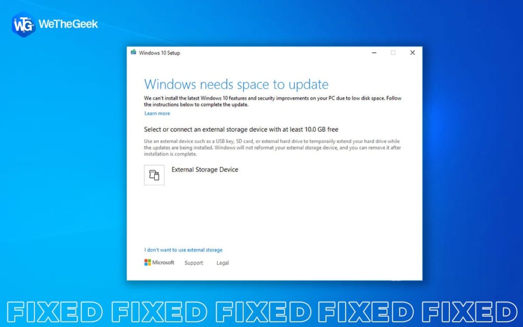 Not Enough Disk Space For Windows 10 Update